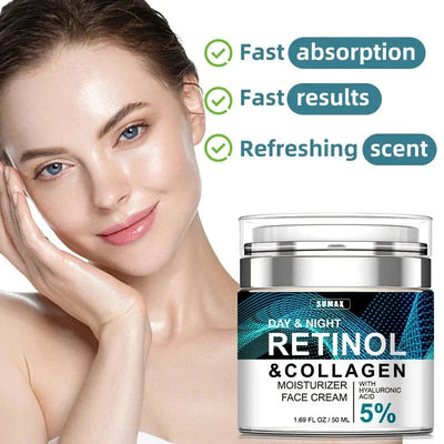 Sumax Retinol Collagen Face Cream with Hyaluronic Acid 5% - Moisturizing, Firming, Brightening, 50ml.