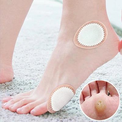 Foot care sticker on foot for corn and callus removal.