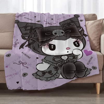 KuromieS bed blanket with cute character design on sofa.