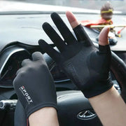 Ice Silk Halffinger cycling gloves worn in a car for outdoor sports and fitness.