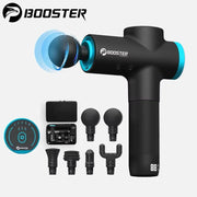 BOOSTER M2-12V LCD Display Massage Gun with attachments for deep muscle relaxation.